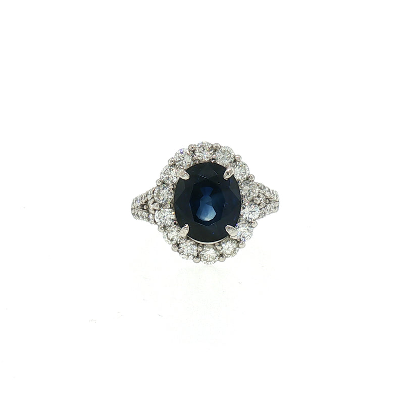 Vintage Oval Sapphire and Diamond Cluster Ring in Platinum