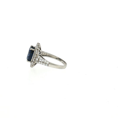 Vintage Oval Sapphire and Diamond Cluster Ring in Platinum