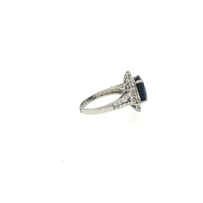Vintage Oval Sapphire and Diamond Cluster Ring in Platinum