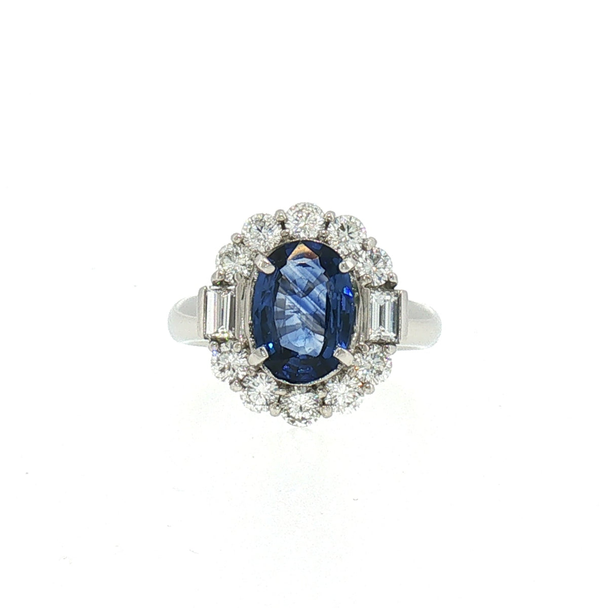 Vintage Natural Sapphire and Diamond Cluster Ring in Platinum