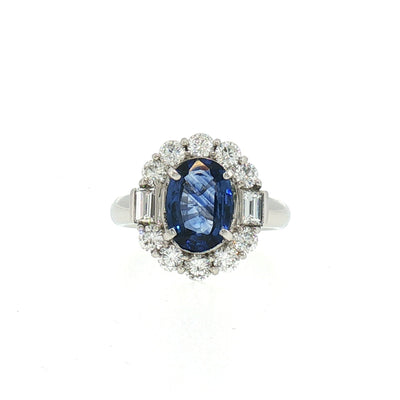 Vintage Natural Sapphire and Diamond Cluster Ring in Platinum