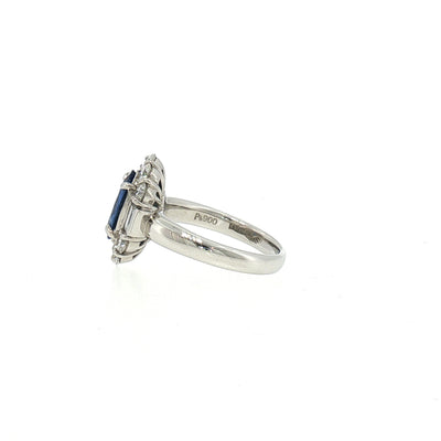 Vintage Natural Sapphire and Diamond Cluster Ring in Platinum