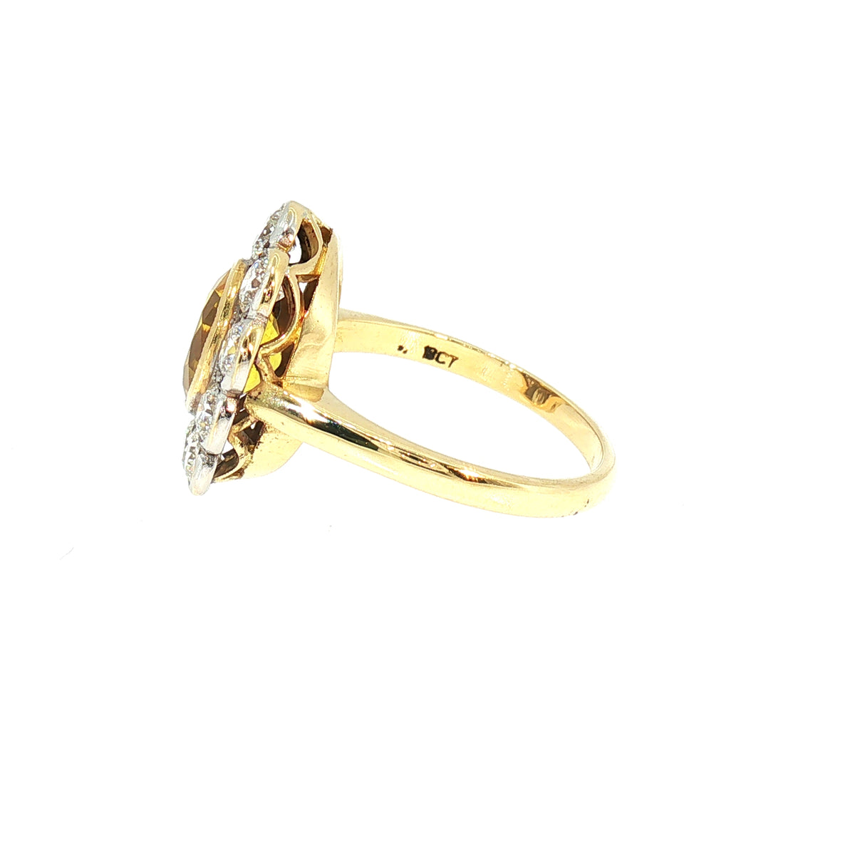 Vintage Natural Yellow Sapphire and Natural Diamond Halo Ring in 18ct Yellow Gold