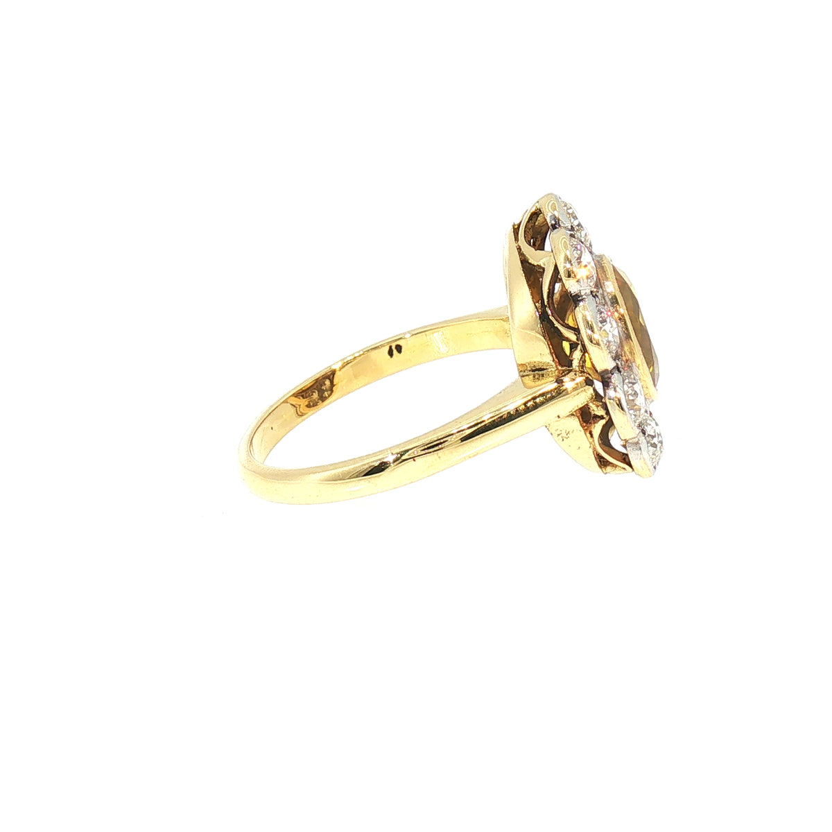 Vintage Natural Yellow Sapphire and Natural Diamond Halo Ring in 18ct Yellow Gold