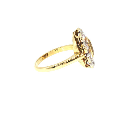 Vintage Natural Yellow Sapphire and Natural Diamond Halo Ring in 18ct Yellow Gold