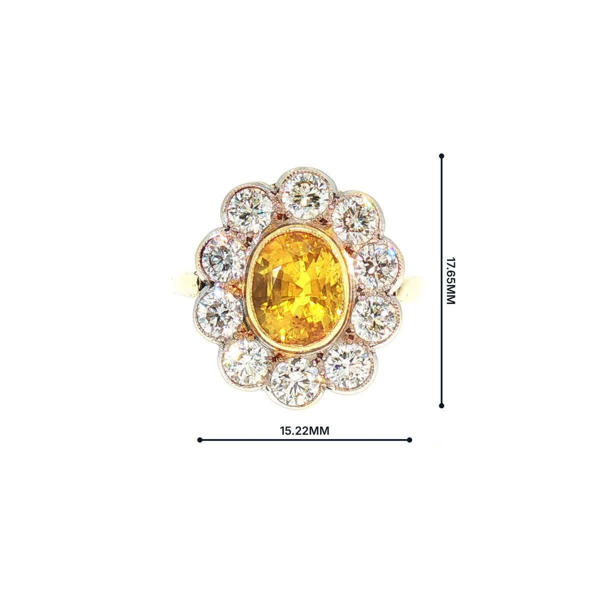 Vintage Natural Yellow Sapphire and Natural Diamond Halo Ring in 18ct Yellow Gold