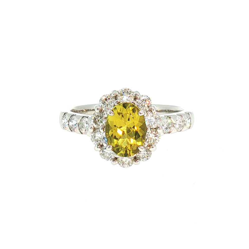 Vintage Tourmaline And Natural Diamond Halo Dress Ring in Platinum