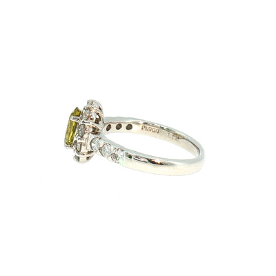 Vintage Tourmaline And Natural Diamond Halo Dress Ring in Platinum