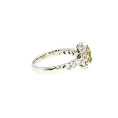Vintage Tourmaline And Natural Diamond Halo Dress Ring in Platinum