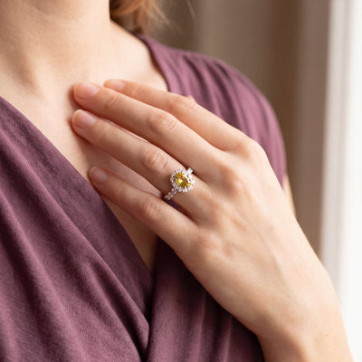 Vintage Tourmaline And Natural Diamond Halo Dress Ring in Platinum