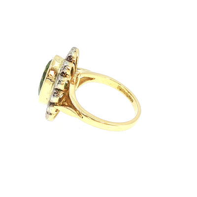 Vintage Oval Peridot And Natural Diamond Dress Ring in 18ct Yellow Gold