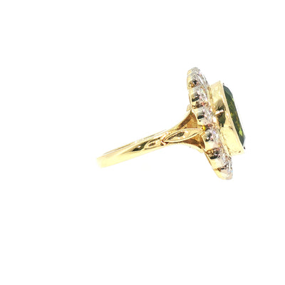 Vintage Oval Peridot And Natural Diamond Dress Ring in 18ct Yellow Gold