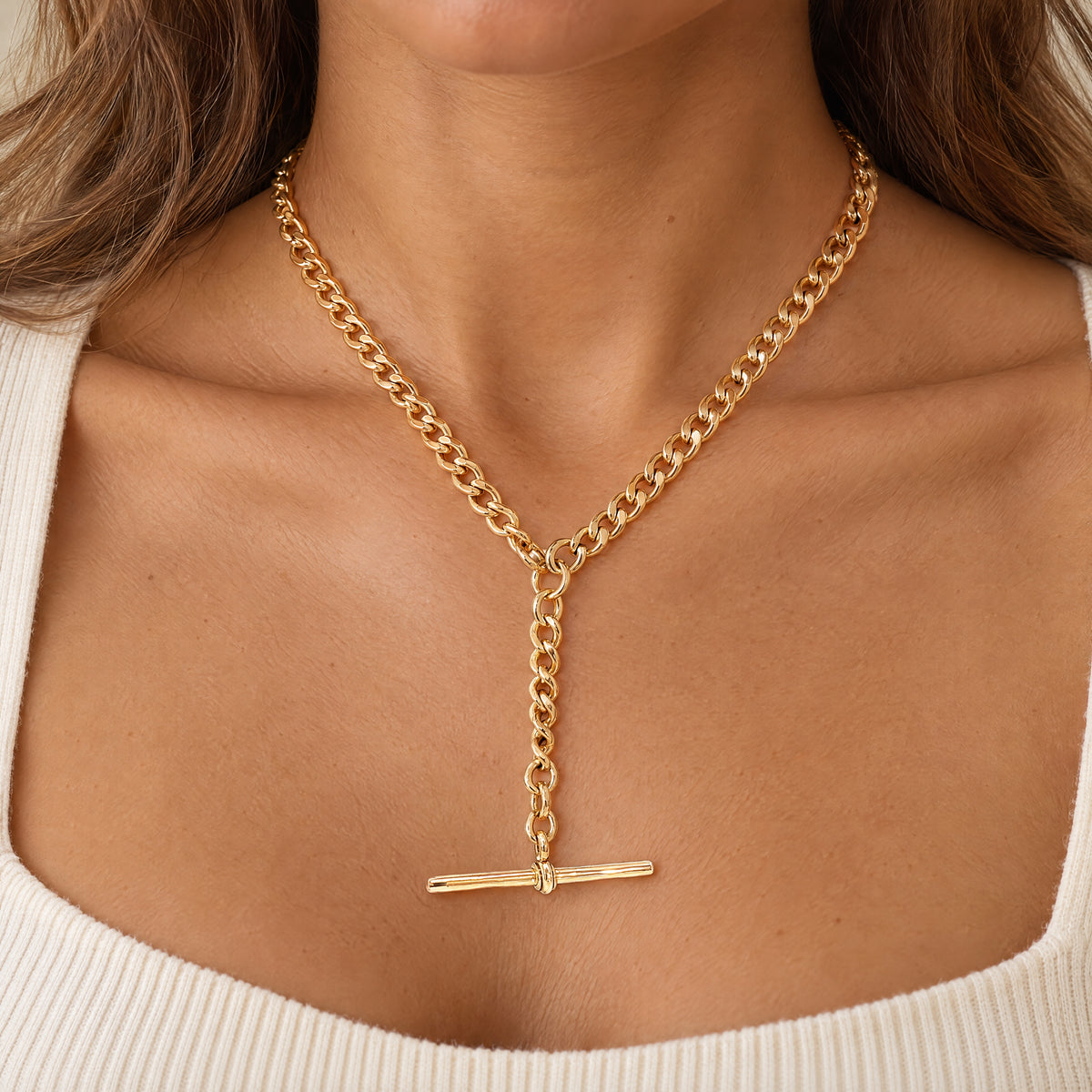 Vintage Curb Chain with T-Bar in 9ct Rose Gold
