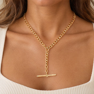 Vintage Curb Chain with T-Bar in 9ct Rose Gold