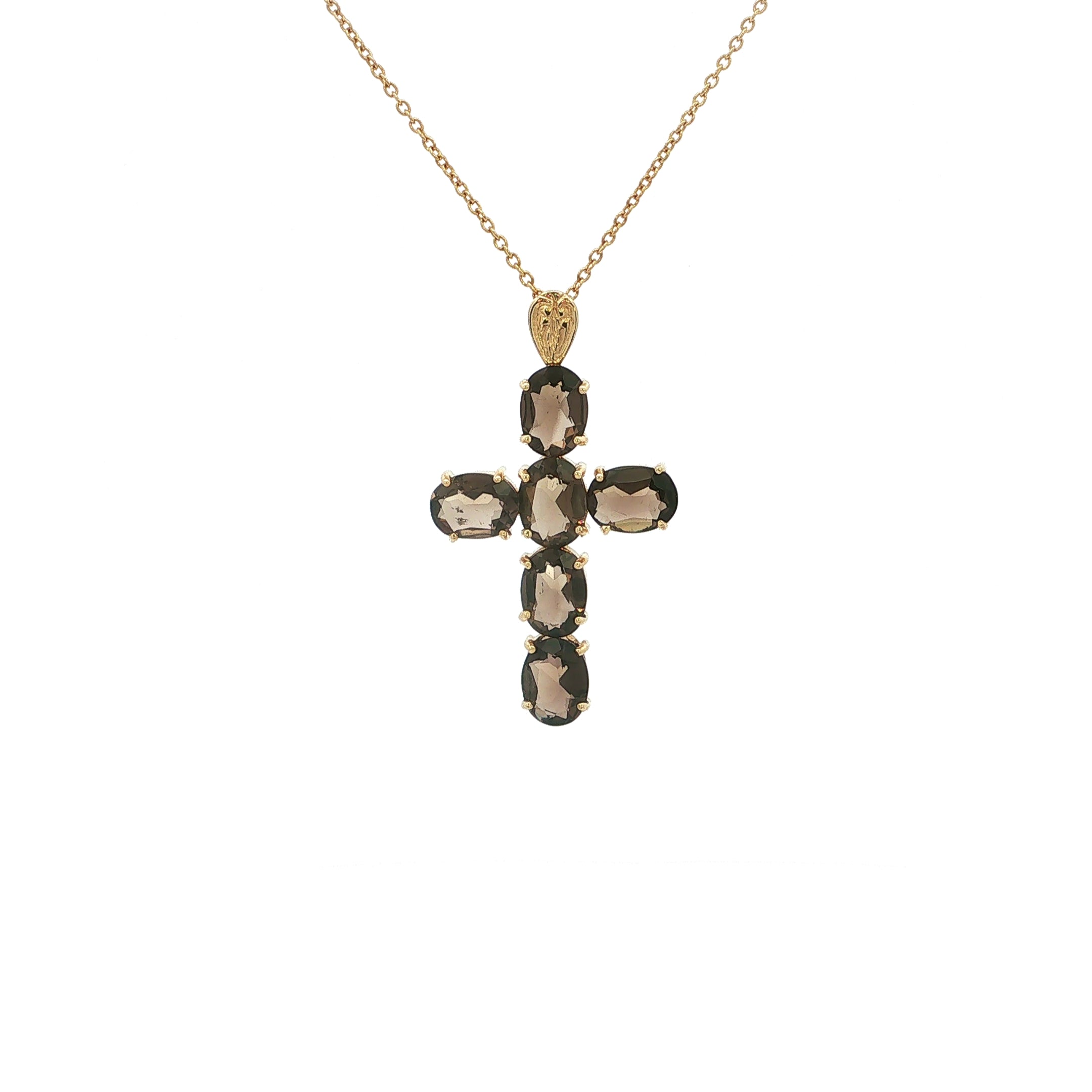 Ladies Smokey Topaz Cross Pendant in 9ct Yellow Gold