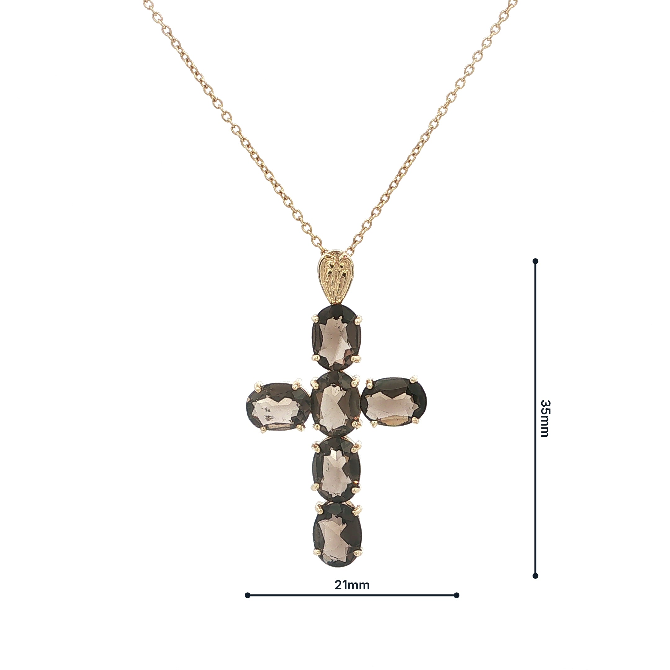Ladies Smokey Topaz Cross Pendant in 9ct Yellow Gold
