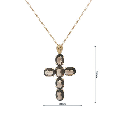 Ladies Smokey Topaz Cross Pendant in 9ct Yellow Gold