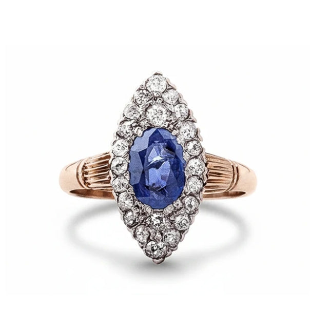 Antique Sapphire & Diamond 9ct Marquise Cluster Ring