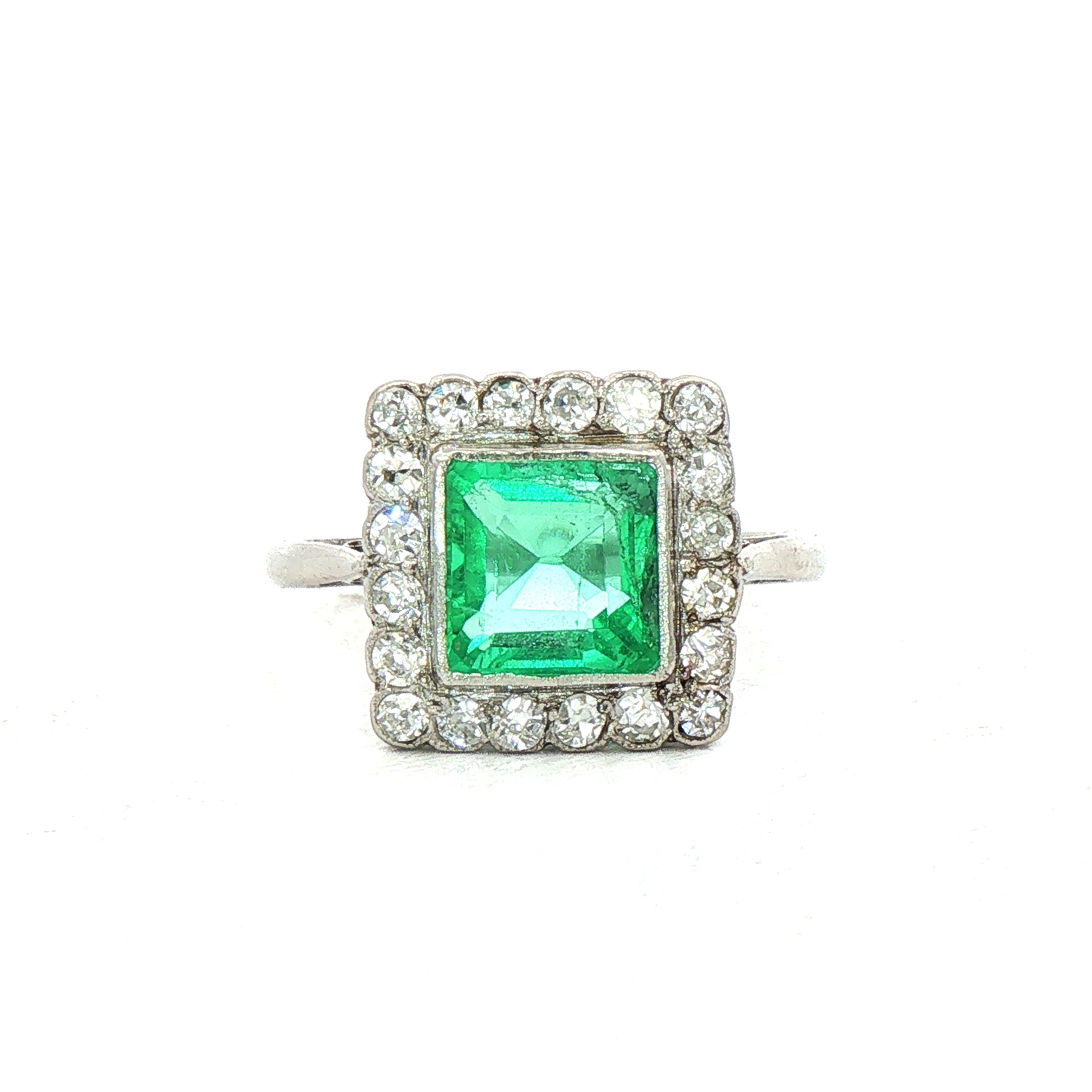Antique Emerald and Diamond Ring in Platinum