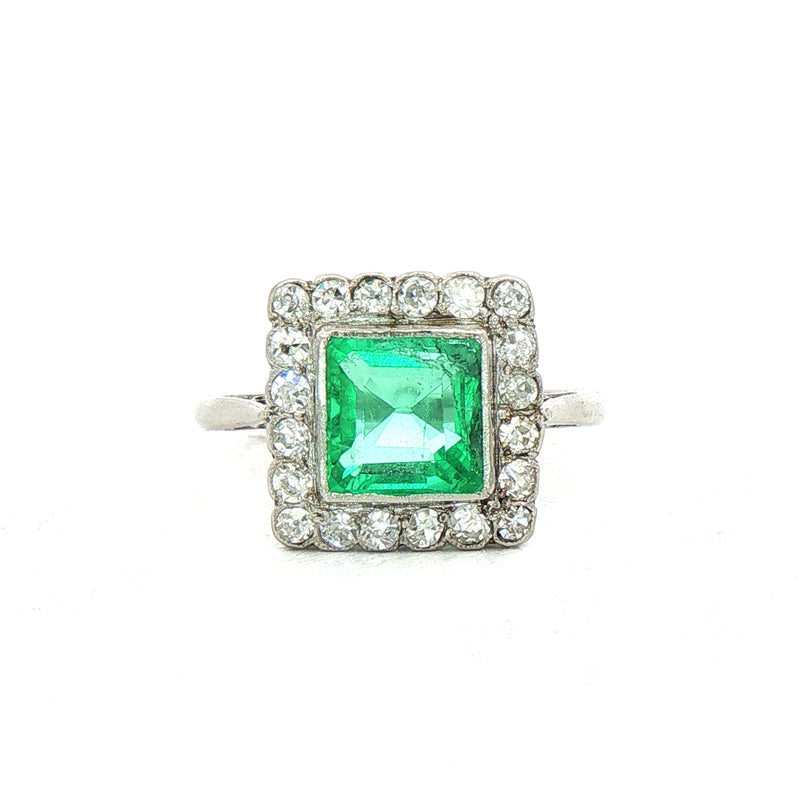 Antique Emerald and Diamond Ring in Platinum