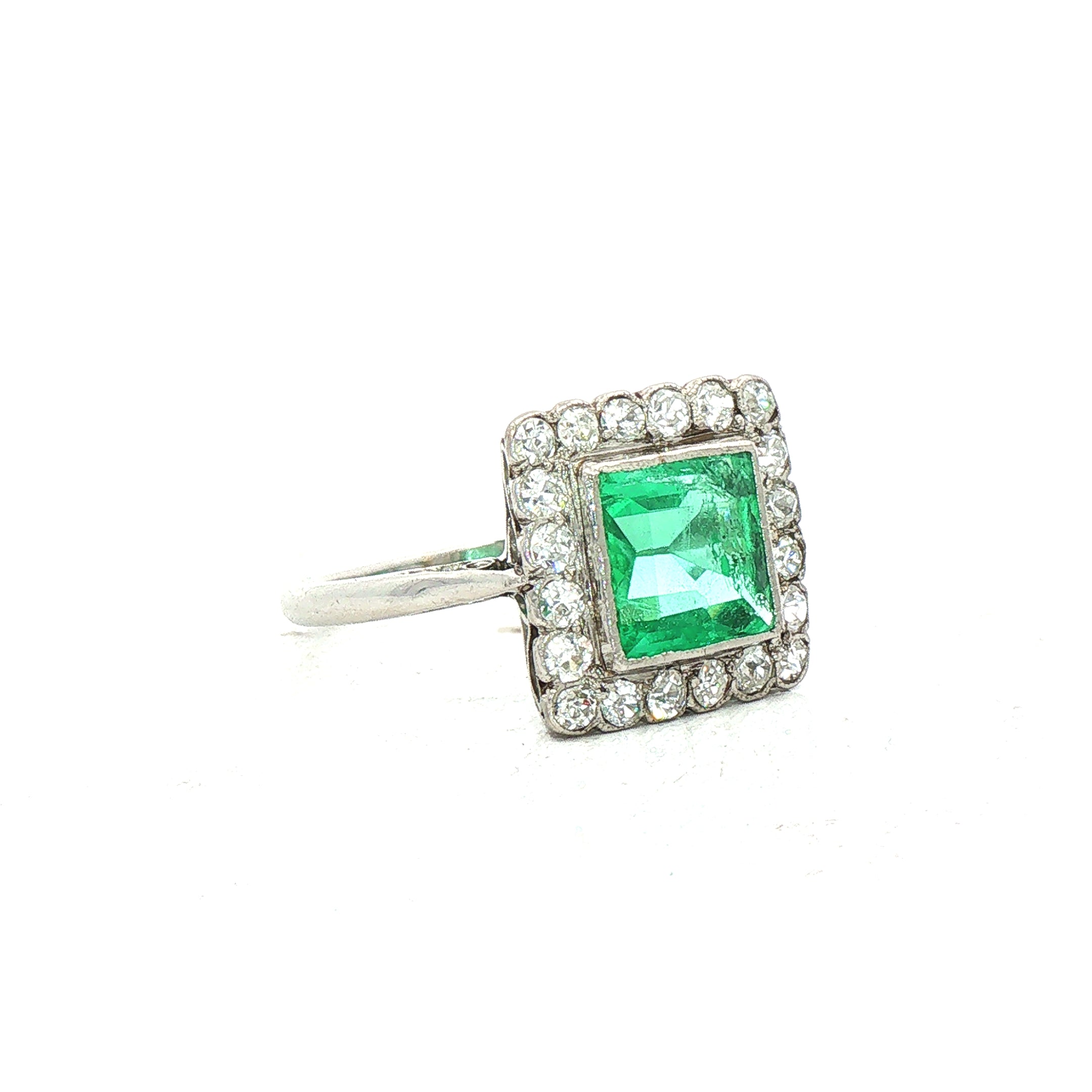 Antique Emerald and Diamond Ring in Platinum