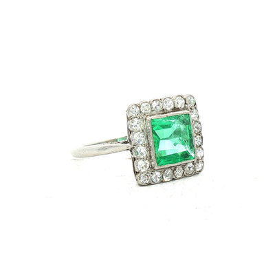 Antique Emerald and Diamond Ring in Platinum