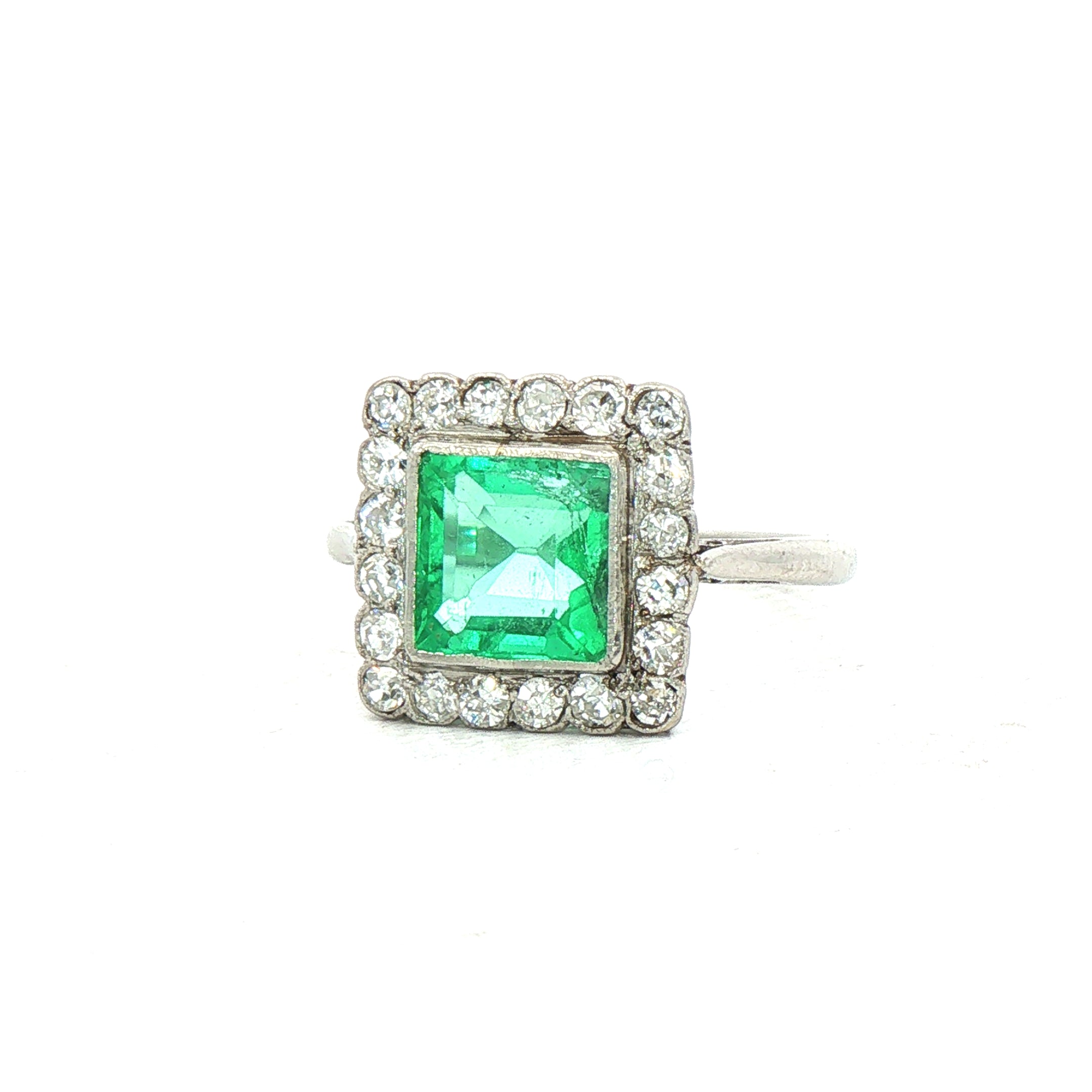 Antique Emerald and Diamond Ring in Platinum