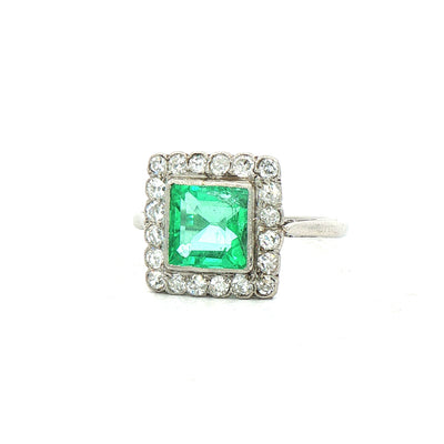 Antique Emerald and Diamond Ring in Platinum