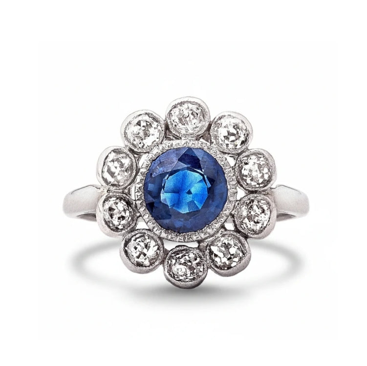 Vintage Sapphire & Diamond Flower Cluster Ring