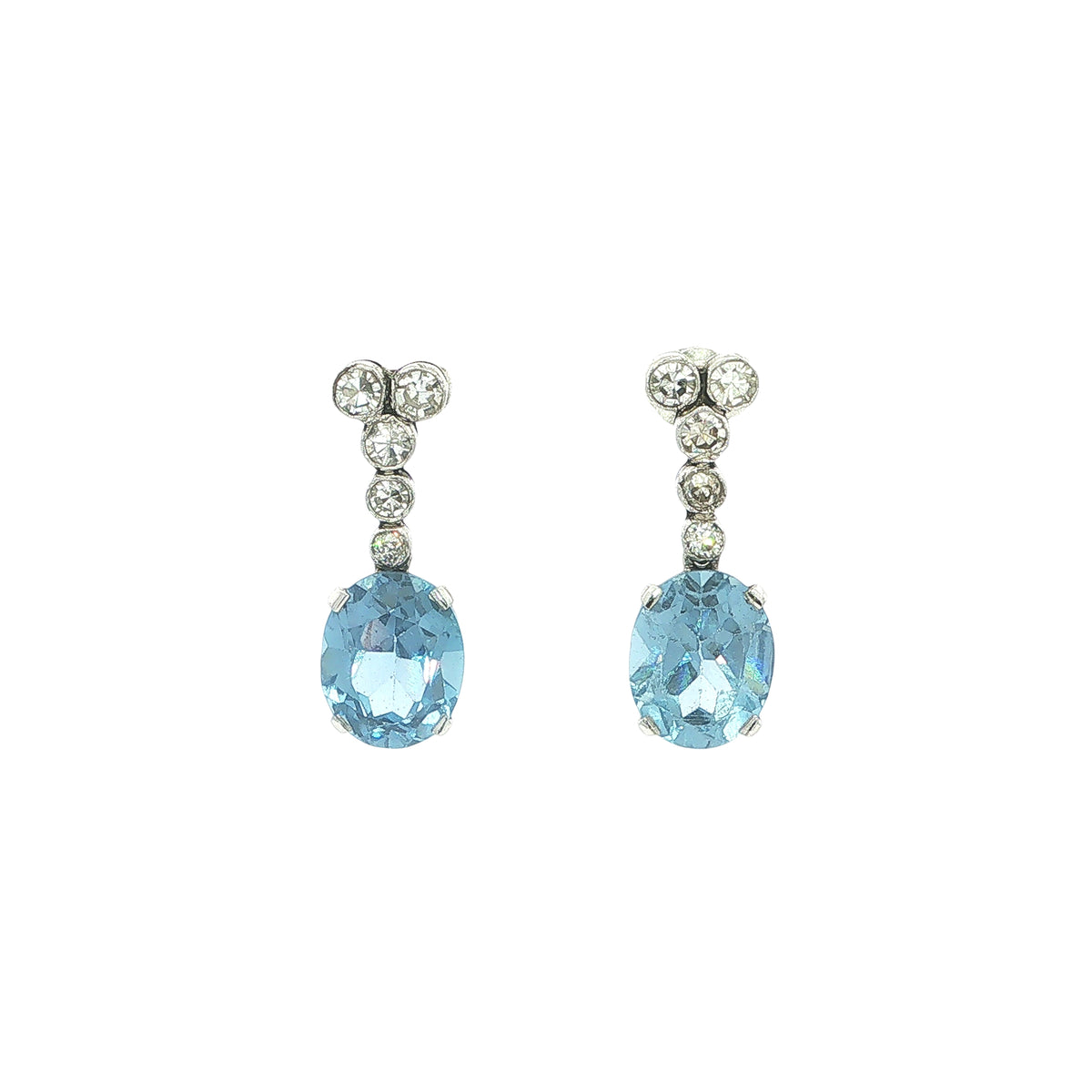 Oval Aquamarine And Natural Diamond Drop Earrings Set In 18ct White Gold