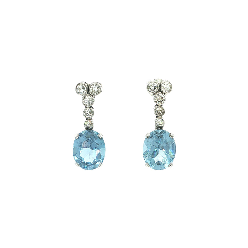 Oval Aquamarine And Natural Diamond Drop Earrings Set In 18ct White Gold