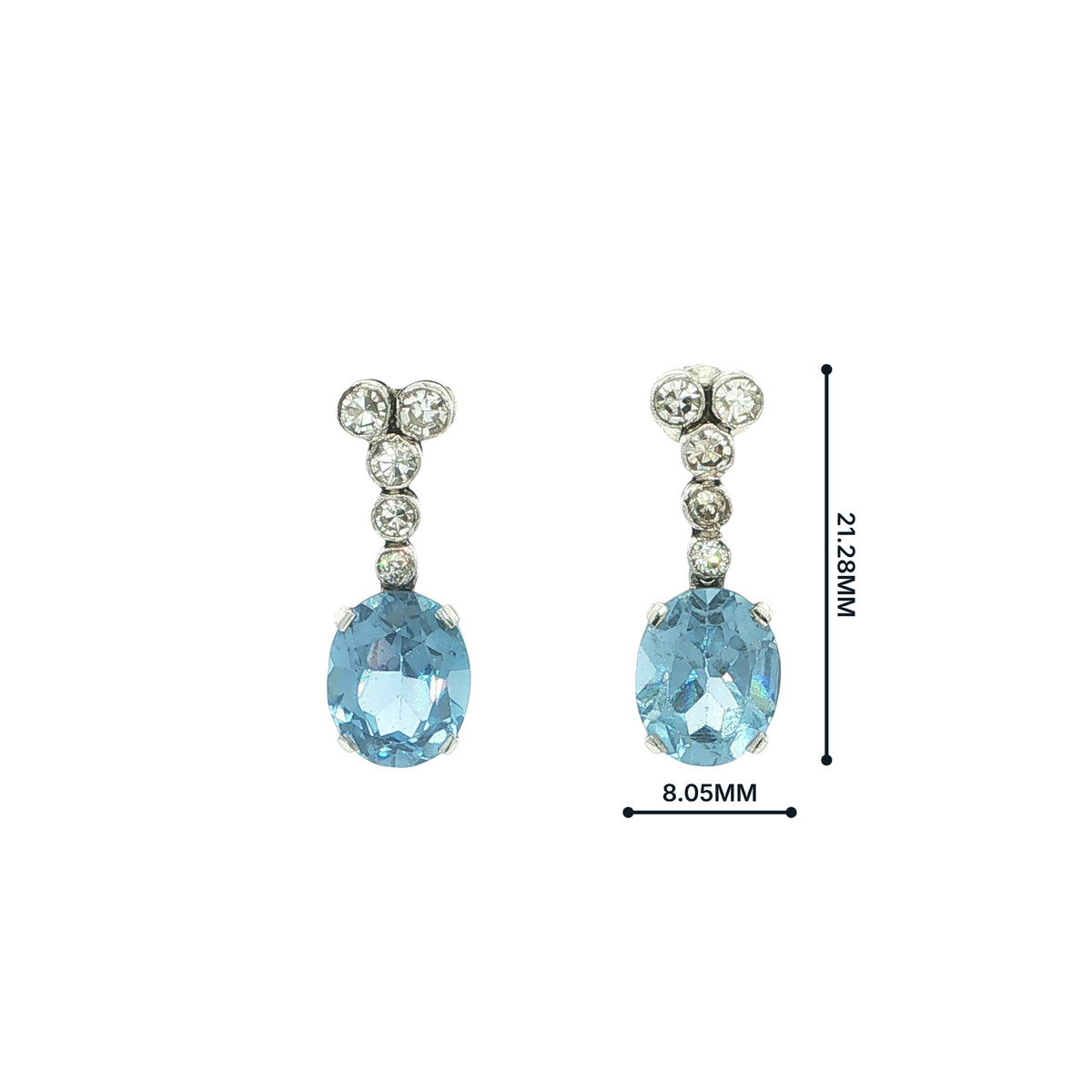 Oval Aquamarine And Natural Diamond Drop Earrings Set In 18ct White Gold