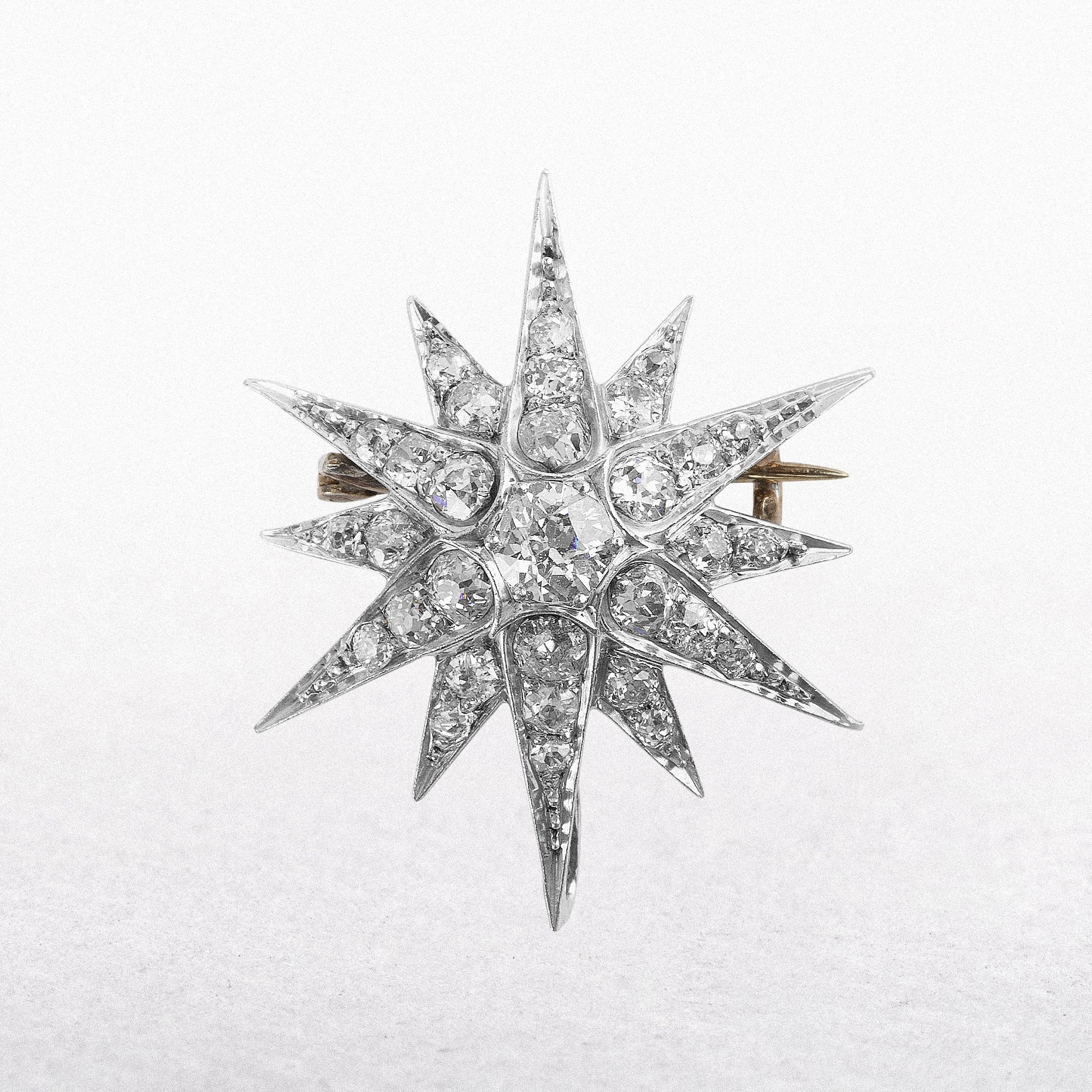 Antique Diamond Star Brooch Set In 18ct White Gold