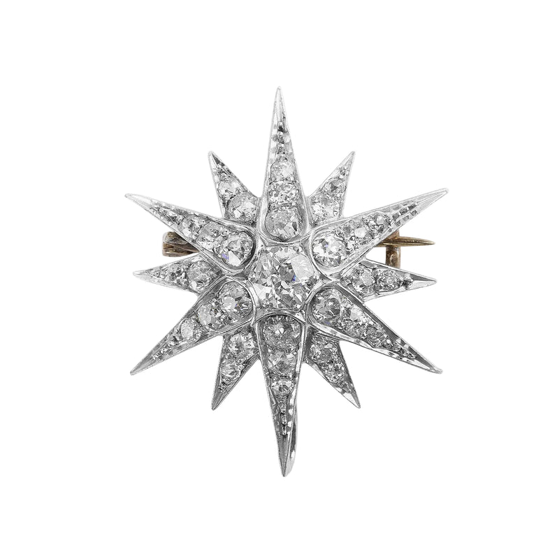 Antique Diamond Star Brooch Set In 18ct White Gold
