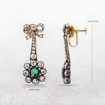 Antique Emerald and Diamond Fancy Bow Earrings