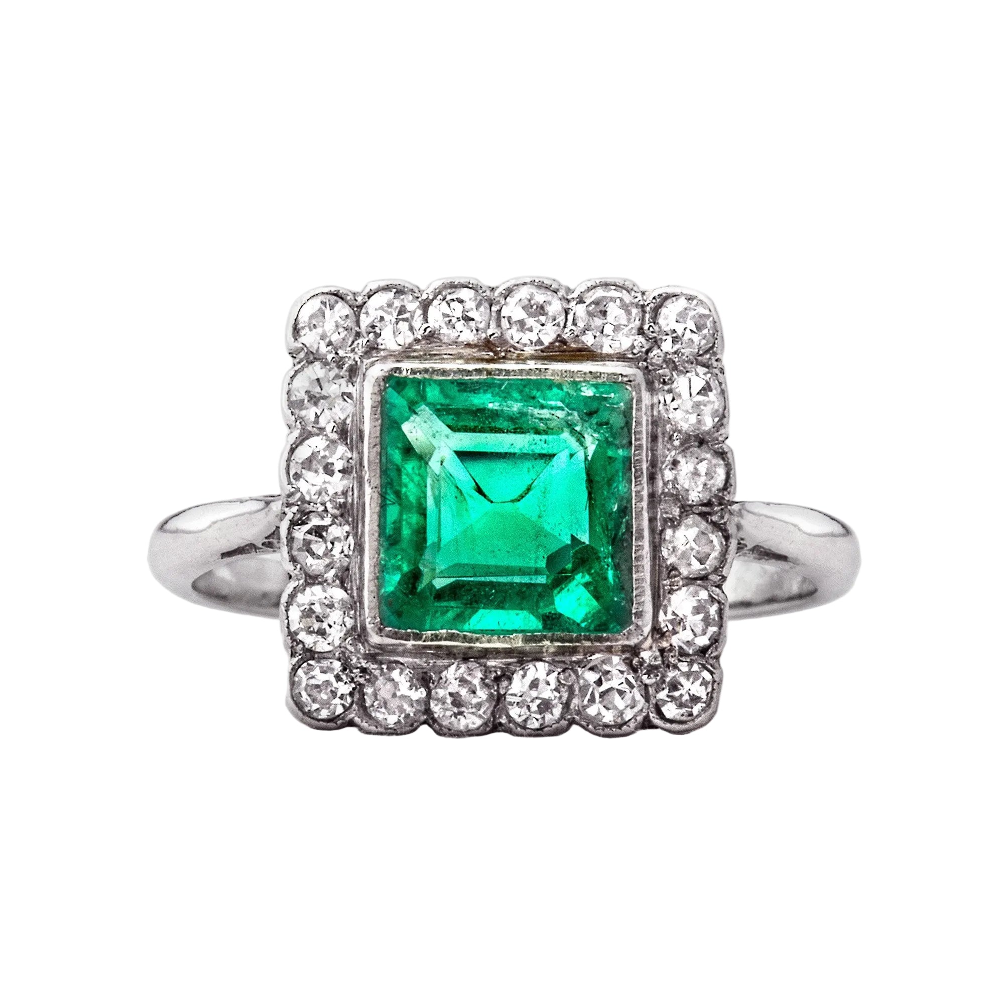 Antique Emerald and Diamond Ring in Platinum