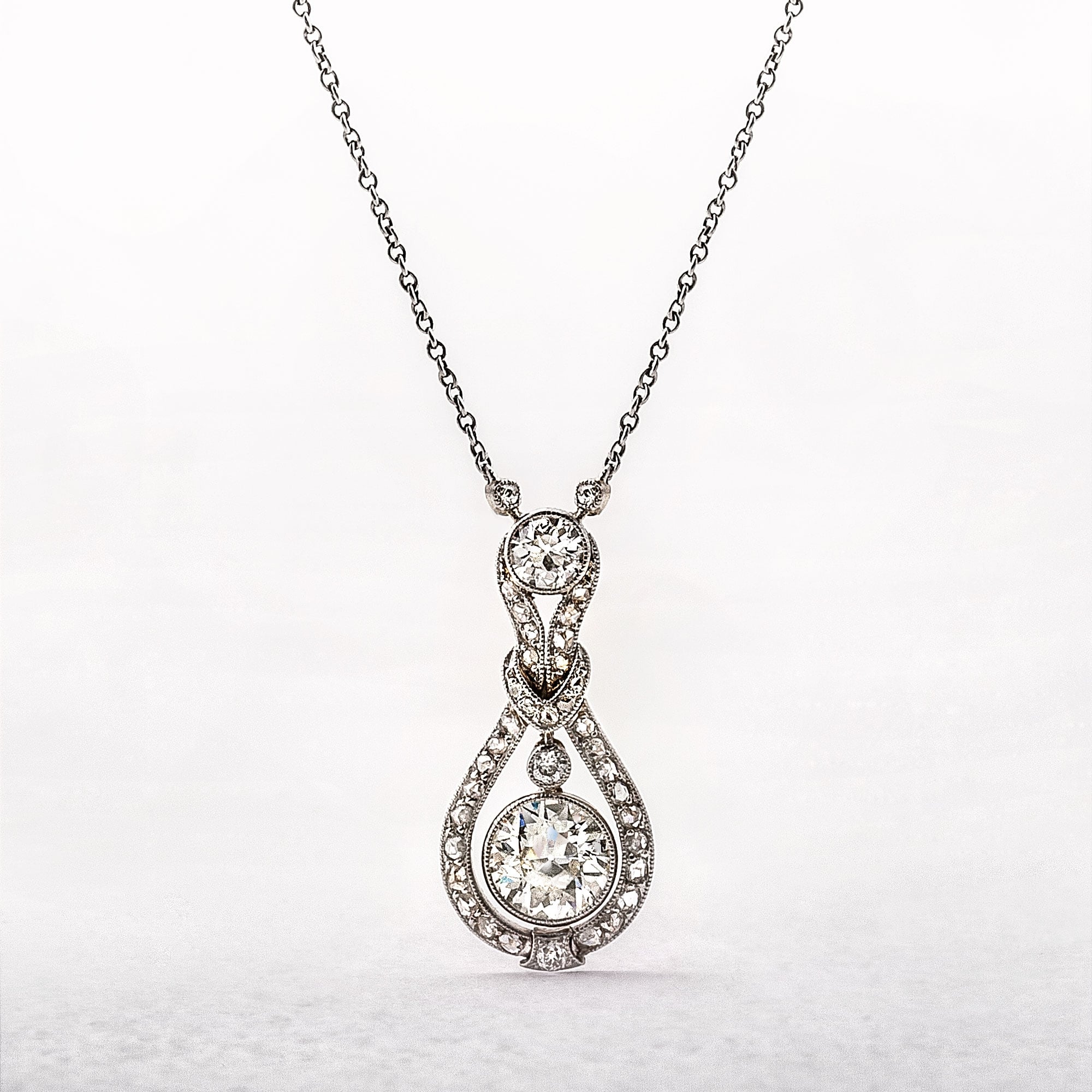 Antique Natural Diamond Pendant in 14ct White Gold