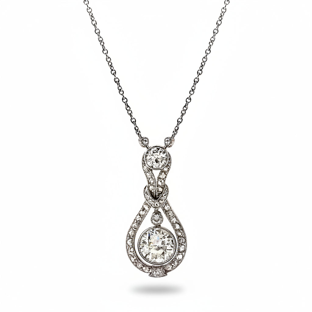 Antique Natural Diamond Pendant in 14ct White Gold