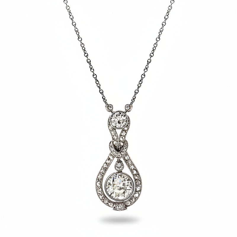Antique Natural Diamond Pendant in 14ct White Gold