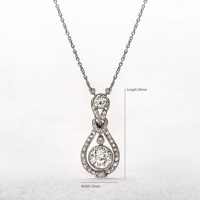 Antique Natural Diamond Pendant in 14ct White Gold