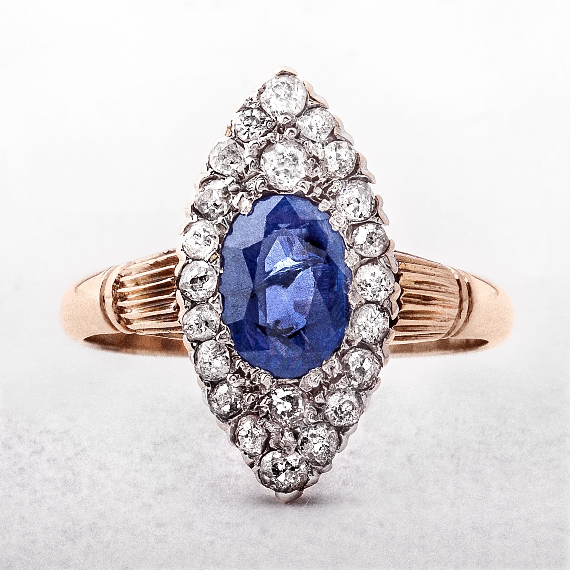 Antique Sapphire & Diamond 9ct Marquise Cluster Ring