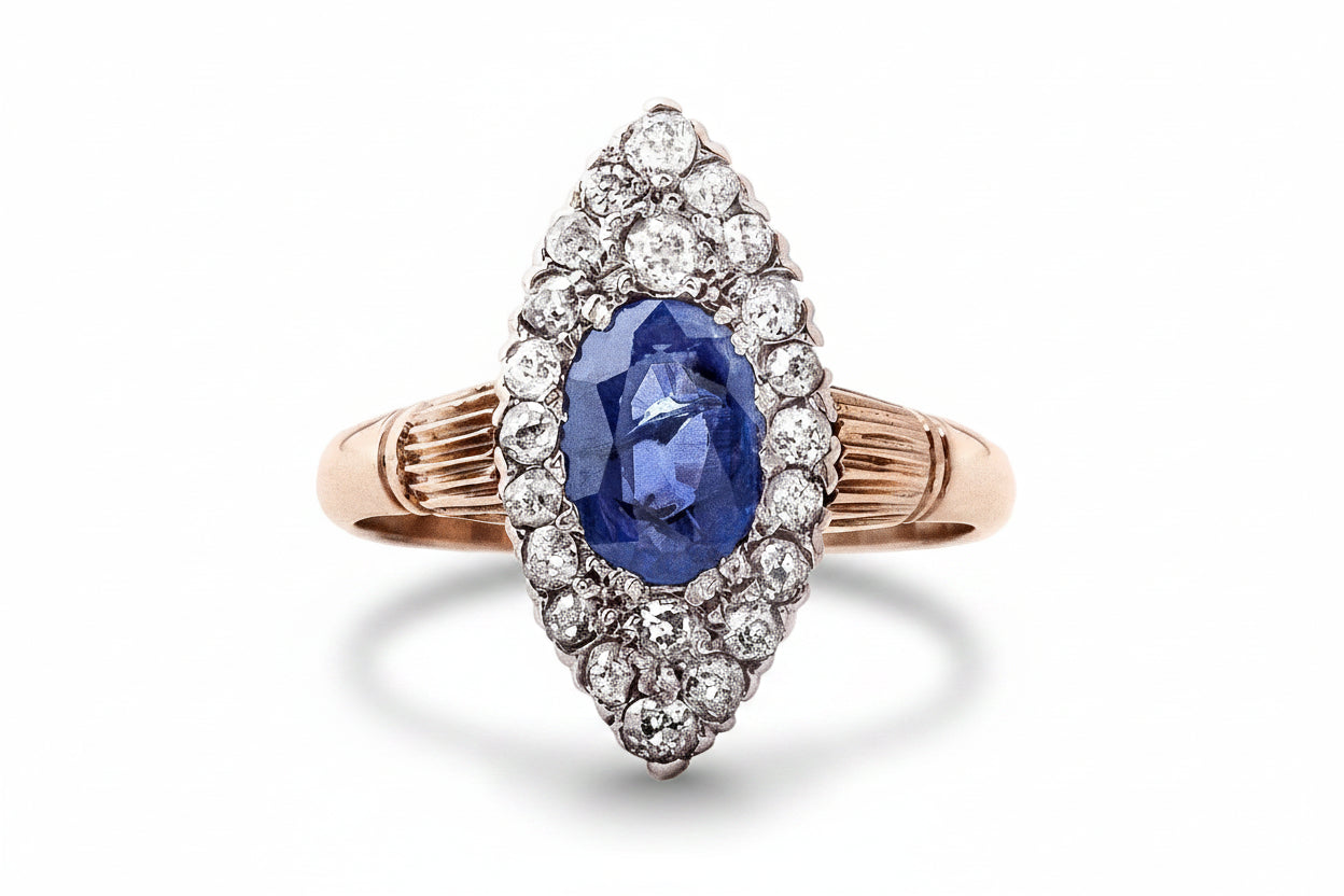 Antique Sapphire & Diamond 9ct Marquise Cluster Ring