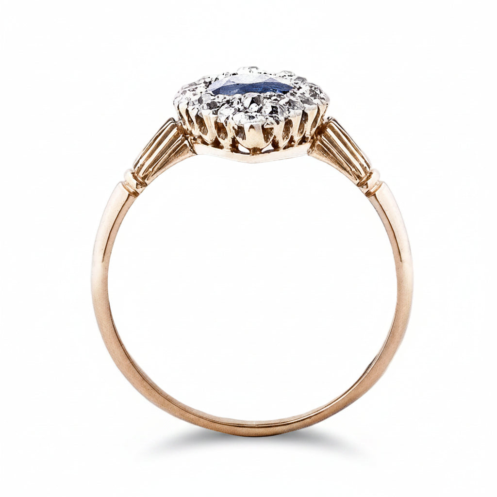 Antique Sapphire & Diamond 9ct Marquise Cluster Ring
