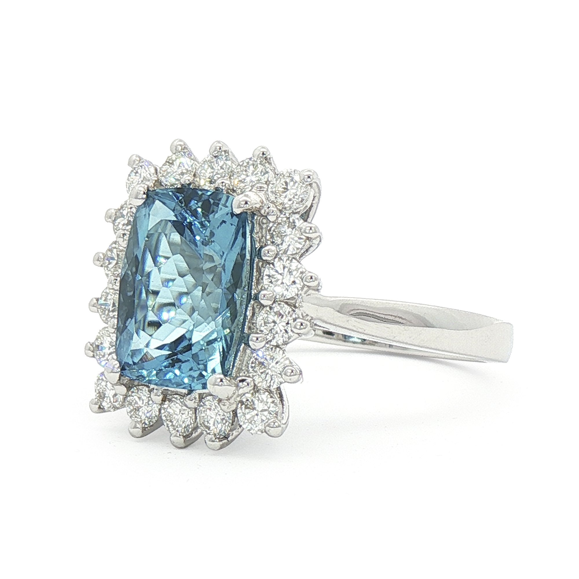 Aquamarine 2.62ct & Natural Diamond 0.72ct Rectangle Halo Ring in 18ct White Gold