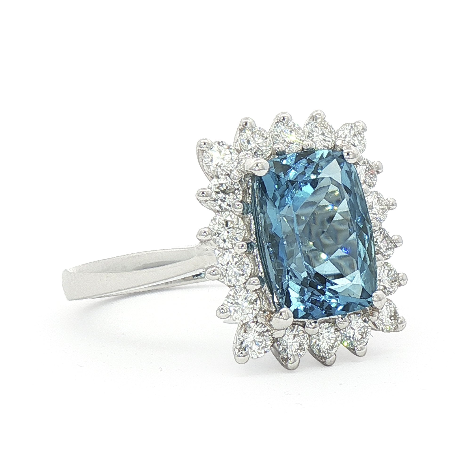 Aquamarine 2.62ct & Natural Diamond 0.72ct Rectangle Halo Ring in 18ct White Gold