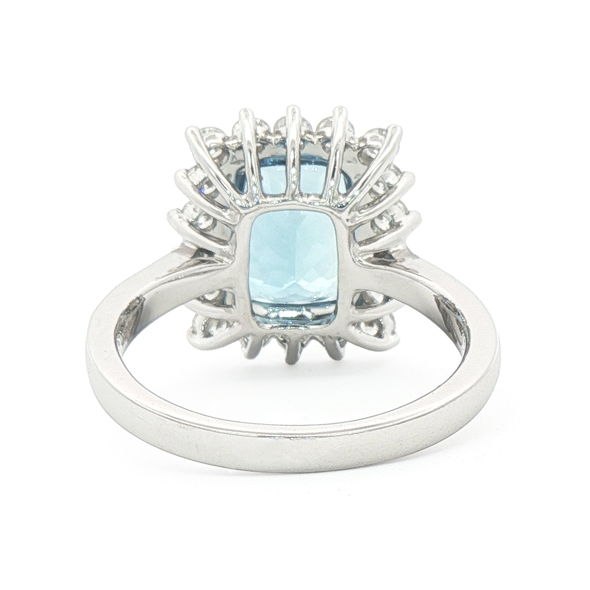 Aquamarine 2.62ct & Natural Diamond 0.72ct Rectangle Halo Ring in 18ct White Gold