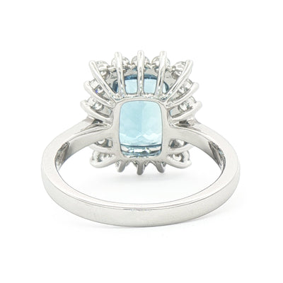 Aquamarine 2.62ct & Natural Diamond 0.72ct Rectangle Halo Ring in 18ct White Gold