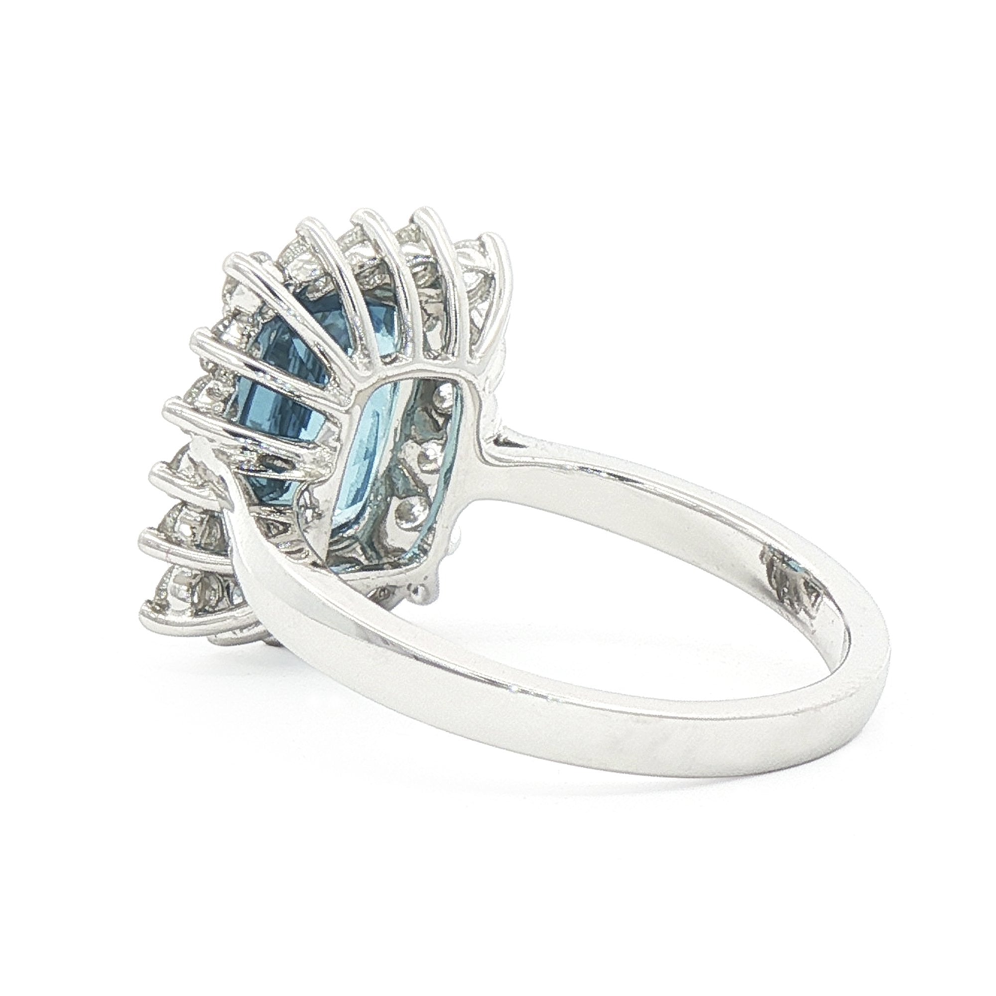 Aquamarine 2.62ct & Natural Diamond 0.72ct Rectangle Halo Ring in 18ct White Gold