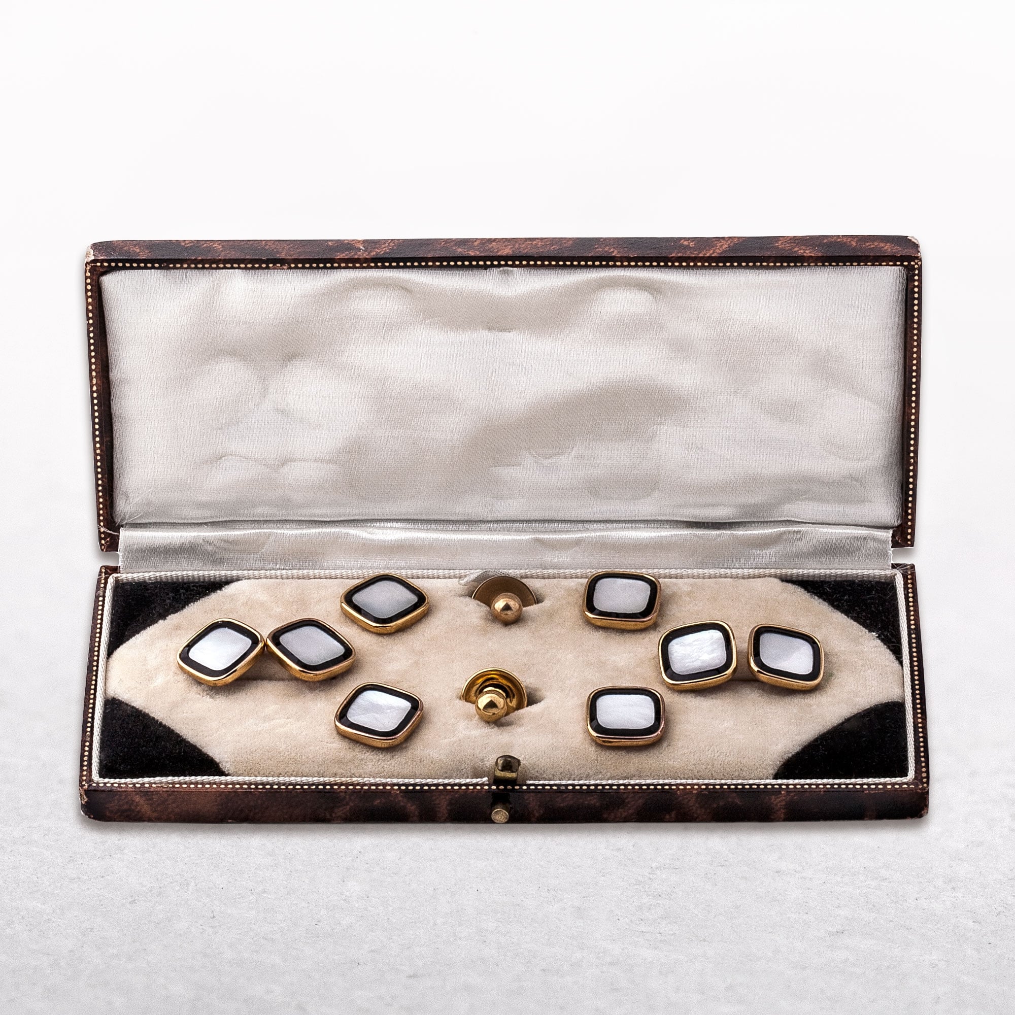 Art Deco Mother Of Pearl Boxed 9ct Gold Dress Cufflinks