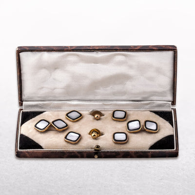 Art Deco Mother Of Pearl Boxed 9ct Gold Dress Cufflinks